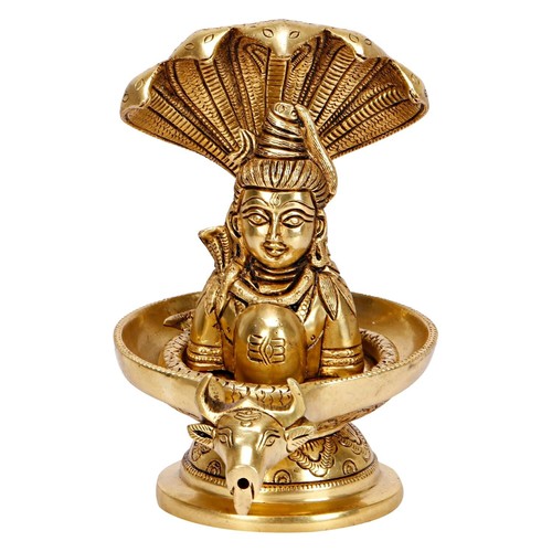 Statua idolo indù dio signore ottone shivling con serpente shiv lingam statua - Foto 2 di 7
