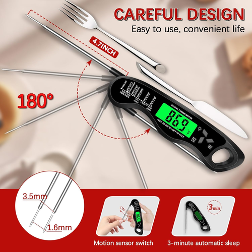 Kochthermometer, IP67 Wasserdicht Digital Fleischthermometer mit Hintergrundbeleuchtung, Cal - Bild 5 von 13