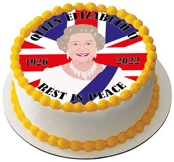 HRH QUEEN ELIZABETH II 7.5"" PREMIUM Edible RICE CARD Cake Topper REST IN PEACE 1