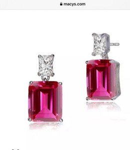Authentic Big 19mm White Gold plated over - Ruby Lab Diamond Drop - CZ $159 Macys