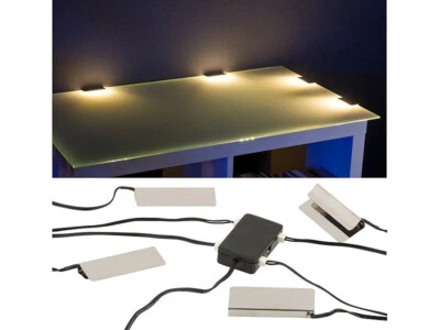 LUNARTEC Dispositif d'éclairage pour vitrine - 4 pinces et 12 LED - blanc chaud - Lunart