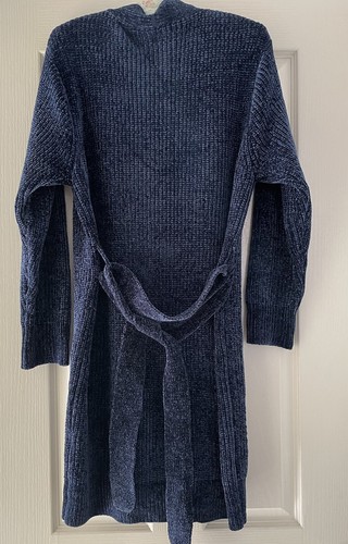 Givoni Navy Blue Knit Chenille Velour Velvet Robe M Dressing Gown Cardigan Exc - Picture 5 of 5