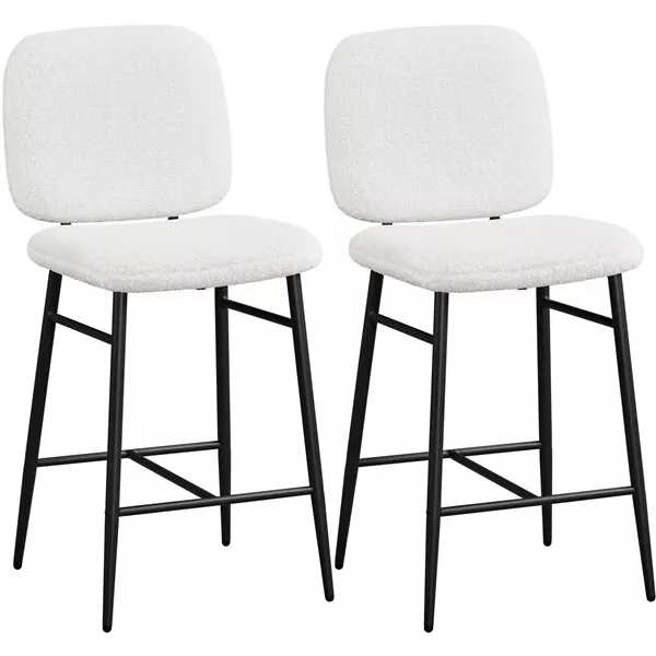 Modern Boucle Bar Stools White Fabric Counter Stools with Mid Back 2PCS