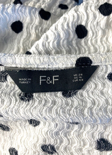 F&F White Polka Dot Midi Dress Women’s UK Size 20 Bell Sleeve High Neck - Picture 6 of 6