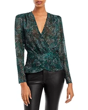 AQUA Printed Faux Wrap Top - 100% Exclusive In Green Multi , S