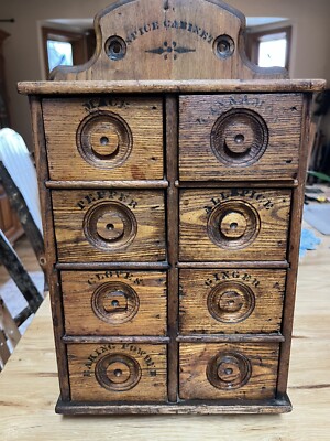 Primitive Vintage Wood 8 Drawer Apothecary Spice Cabinet Americana Folk ...