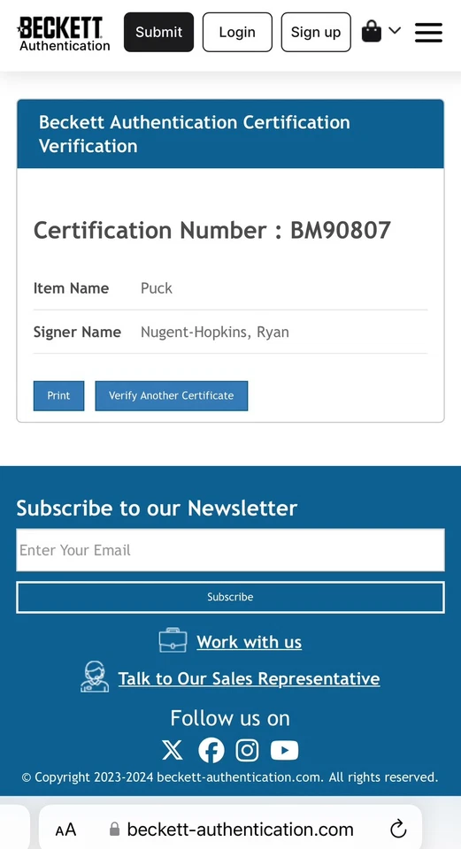Disco de hockey Beckett firmado por Ryan Nugent Hopkins Edmonton Oilers certificado de autenticidad BAS IP a Foto 3 de 3