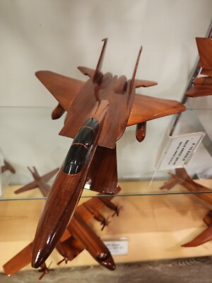 Grumman F-14 Tomcat Fighter Aircraft Handcrafted Solid Natural Mahogany Model