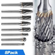 8PCS Tungsten Carbide Rotary Drill Bits 1/4" Shank Burr Die Grinder Carving Set