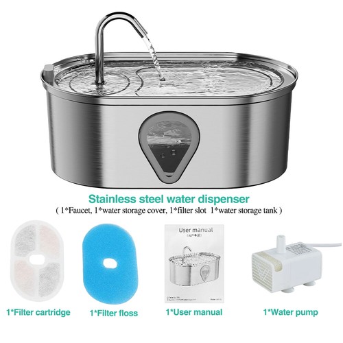 304 Stainless Steel Pet Drinking Diepenser Cat Dog Water Fountain& Filter 3.5L - Picture 18 of 20