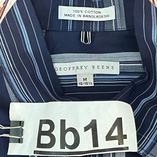 Geoffrey Beene Navy Blue Striped Short Sleeve 100% Cotton Button Up Shirt Medium - Picture 6 of 6