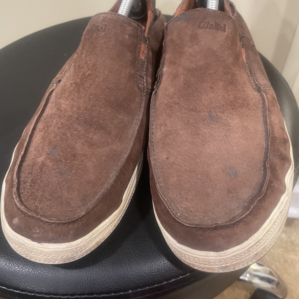 OluKai Pahono Mens 9.5 Dark Brown Leather Suede Slip On Shoes Loafers Drop-In Men main image 4