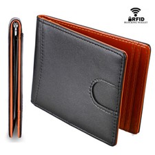 Mens Slim Leather Wallet with Money Clip RFID Blocking Bifold Credit Card Holder