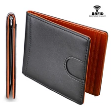 Mens Slim Leather Wallet with Money Clip RFID Blocking Bifold Credit Card Holder