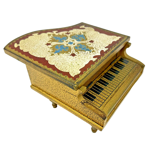 Vintage Toyo Florentine Guild Wooden Piano Shaped Jewelry Music Box Japan WORKS