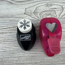 EK Success / Stampin' Up - Paper Punch - HEART  SNOWFLAKE - Lot of 2 - 1" Each