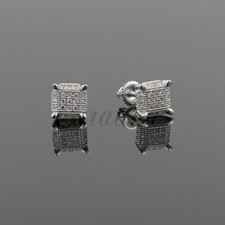 Man's Sterling Silver 925. Cubic zirconia Square 6mm Screw Back Earrings