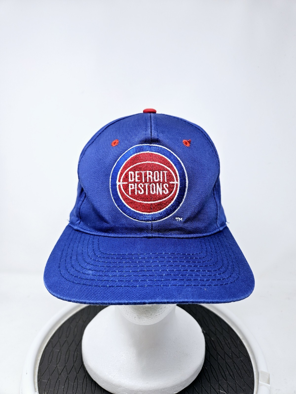Vintage 90s Detroit Pistons Blue Embroided Snapback Hat NBA Used FAST SHIPPING