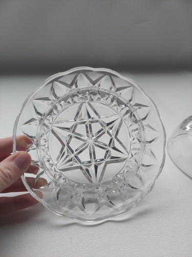 Clear Glass Candy Bowl With Lid, Star Shape Etched Bottom, Dome Top - Picture 4 of 10