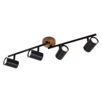 Deckenspot Retro Vintage Dreh- & Schwenkbar 4X GU10 Schwarz Holzbasis Briloner