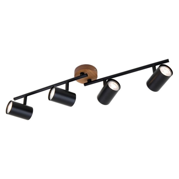 Deckenspot Retro Vintage Dreh- & Schwenkbar 4X GU10 Schwarz Holzbasis Briloner-image