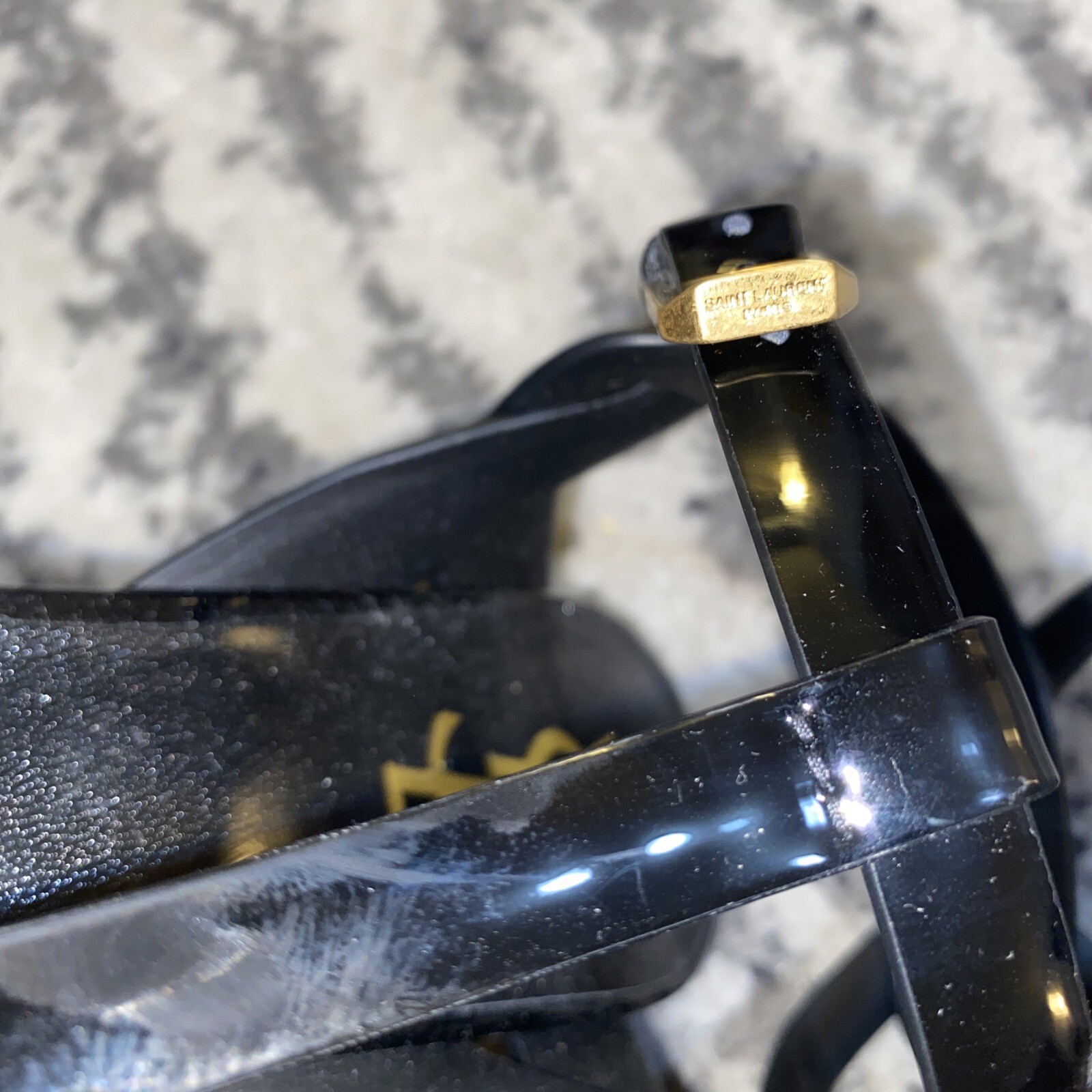 SANDALI PLATEAU TRIBUTO SAINT LAURENT IN PELLE PATINATA taglia 39