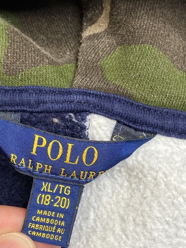 Polo Ralph Lauren Boys Youth XL (18-20) Camo Color Block Logo Hoodie Sweatshirt - Picture 3 of 6