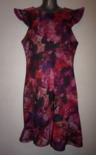 ABS fuchsia floral dress size large flutter sleeves & asymmetric stitching NWT