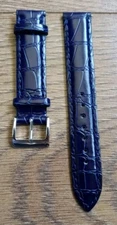16mm VINTAGE APOLLO LEATHER ALLIGATOR GRAIN PAD NAVY WATCH STRAP, SILVER BUCKLE