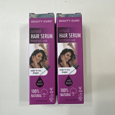 Set Of 2 Beauty Guru Natural Hair Serum With Keratin - 100% Natural .27 Fl 8 Ml.
