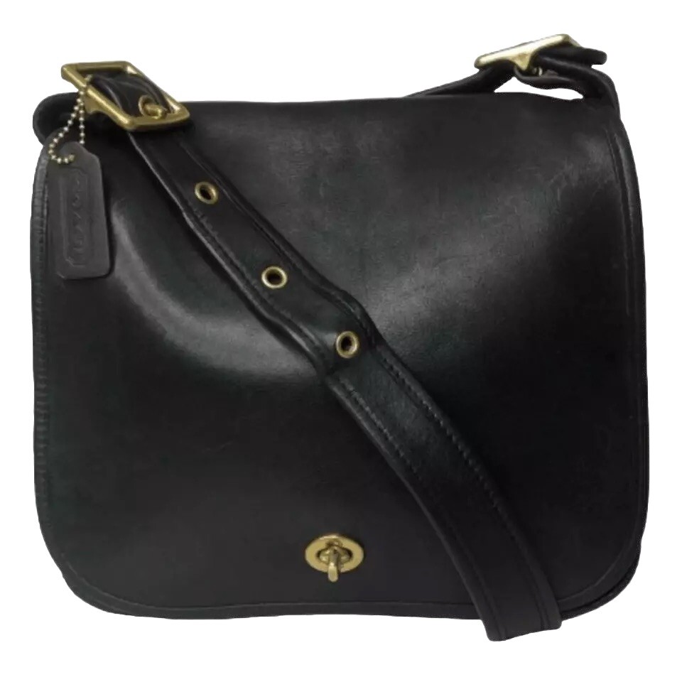 Vintage COACH 9525 Black Stewardess Glove-Tanned Cowhide Turn Lock Bag COA