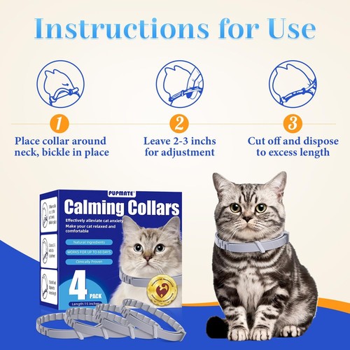 4-Pack Adjustable Calming Collars for Cats with Cat Pheromones - Picture 2 of 7