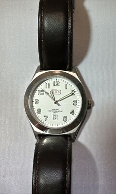 Vintage Herren Datum, Wochentag, quartz PUR60560W Dark Brown Leather Band Watch