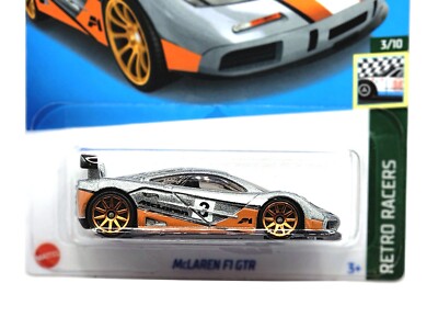 Hot Wheels Silver McLaren F1 GTR Retro Racers Kids Model