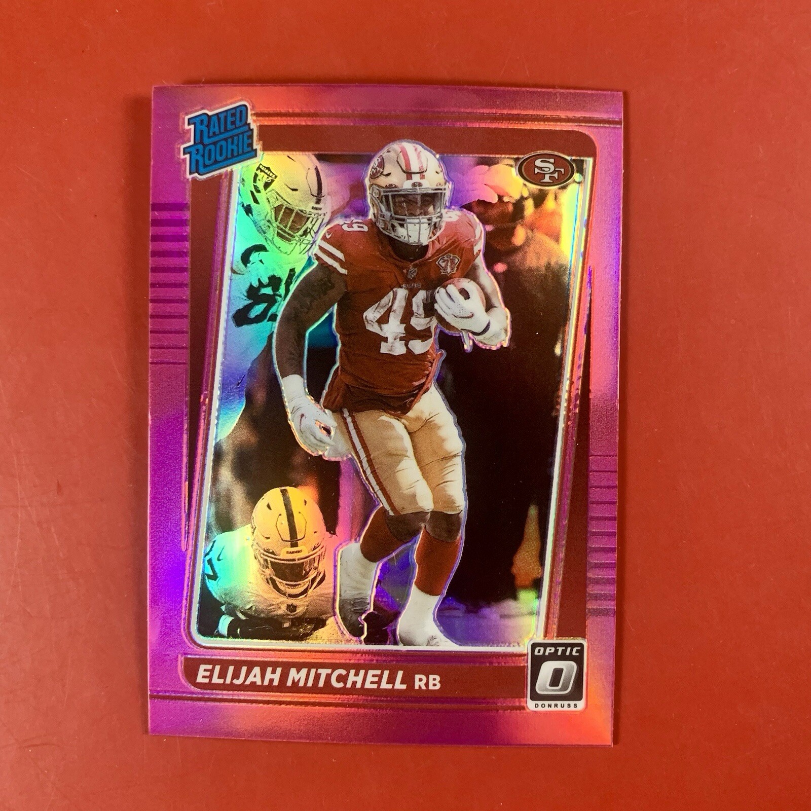 2021 Donruss Optic Rated Rookie Pink Holo Elijah Mitchell card #291 RC SF 49ers