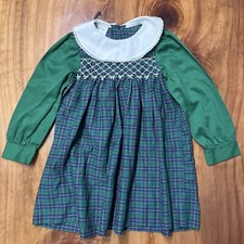 Vintage Girl's Dress Cottage core 5 Plaid Floral embroidered Smocked Cotton UU19