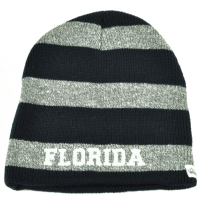 Florida Sunshine State Black Gray Striped Knit Beanie Cuffless Hat Beaches USA