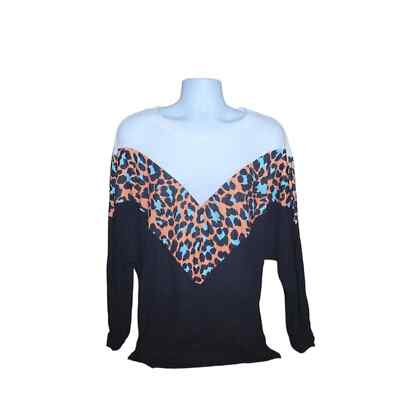 Colorblock Leopard Patchwork Knit Top-Large