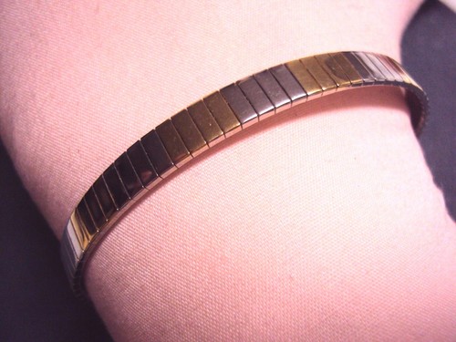 Pulsera Vermeil Oro y Plata Esterlina 2 Tonos Diseño Banda de Reloj Féxible (OMEGA) - Imagen 3 de 11