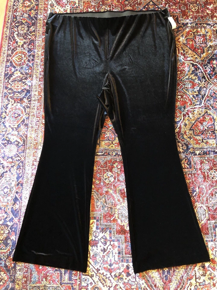 Pantalones acampanados boho tiro alto azul marino antiguo 4X terciopelo negro para mujer nuevos con etiquetas