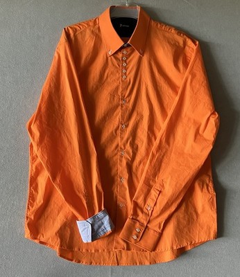7 CAMICIE Italian Dress Shirt Men s 3XL Orange Long Sleeve Button Down Rev. Cuff