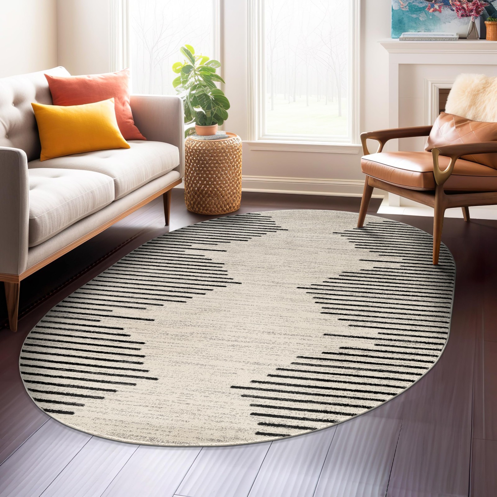 Bohemian Stripe Rug Stain Resistant High Traffic for Living Room Kitchen Bedroom