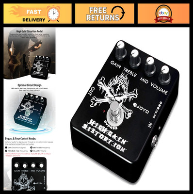 High Gain Distortion Pedal for Electric Guitar - EQ Control, Crunch to Metal Eff