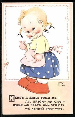 Künstler-AK Mabel Lucie Attwell: Lächelndes Mädchen mit Schürze 