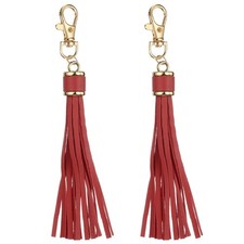2pcs Leather Tassels 6" Keychain Tassel with Lobster Swivel Wine Red