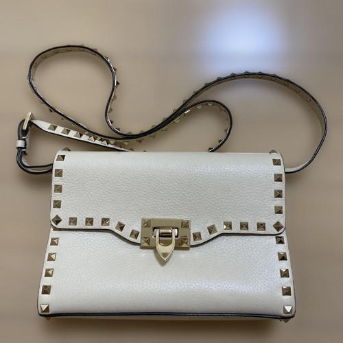 VALENTINO GARAVANI Women Rockstud Small Crossbody Bag in Grained Calfskin White