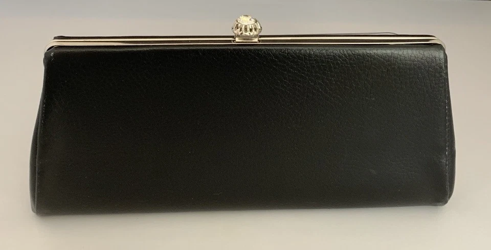 Vintage 60s Clutch Handbag Purse Black Evening Party Bag Rhinestone Snap Close - Image 2 of 4
