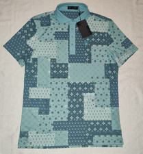 NEW G4 G/Fore Gfore Marine Blue Boro Patch Floral Tech Golf Polo Shirt Medium M