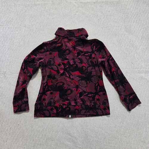Style&co. Women's Velvet Jacket Size PS Burgundy Black Butterfly Print Zip Front - Picture 7 of 9
