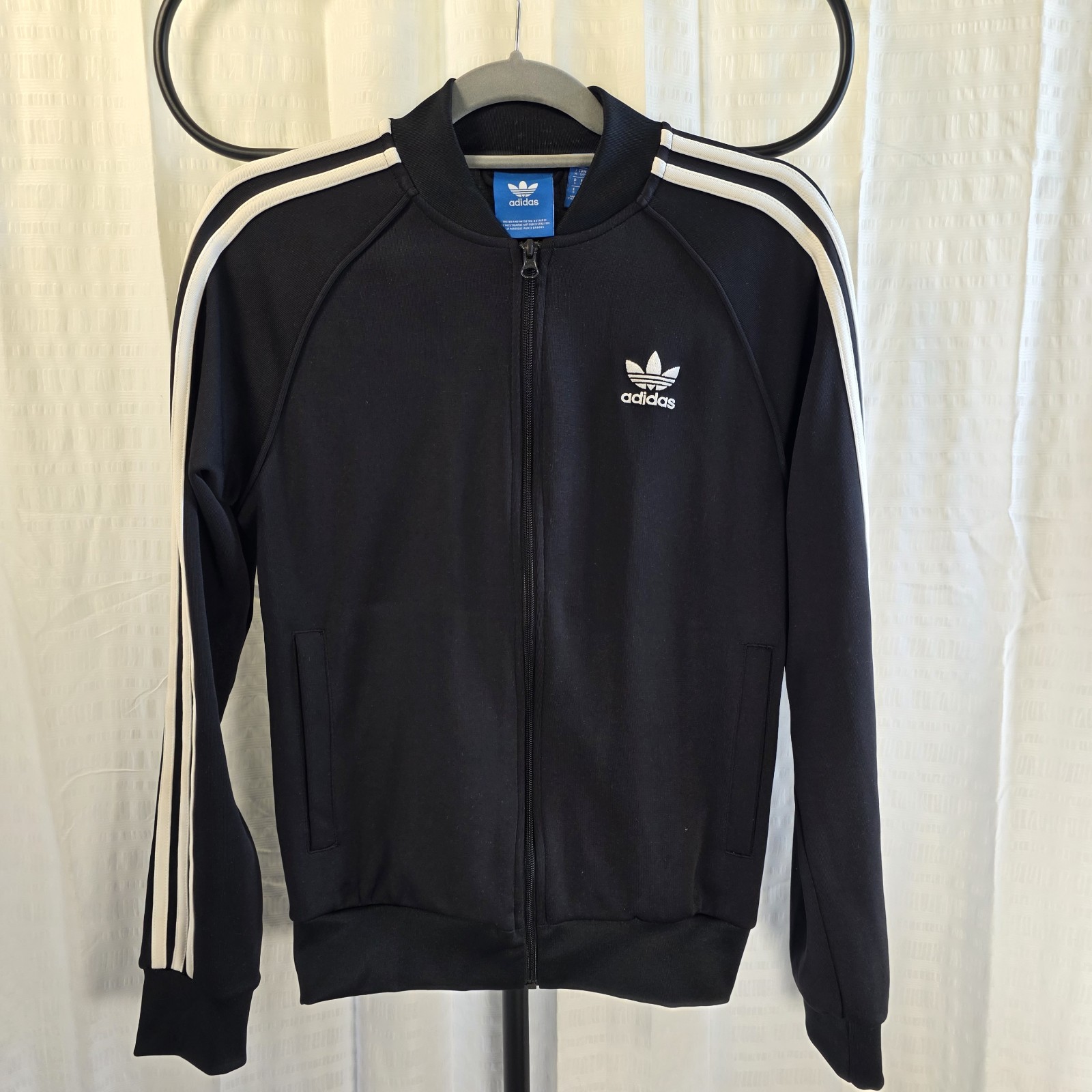 Adidas Originals Size S Black 3 Stripe Trefoil Full Zip Track Jacket